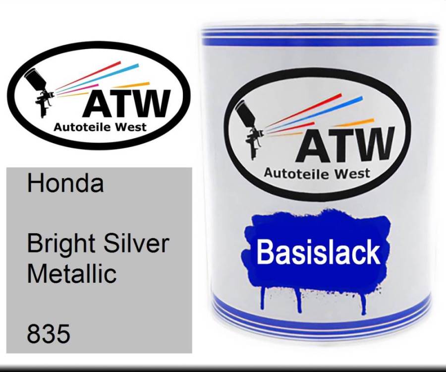 Honda, Bright Silver Metallic, 835: 1L Lackdose, von ATW Autoteile West.